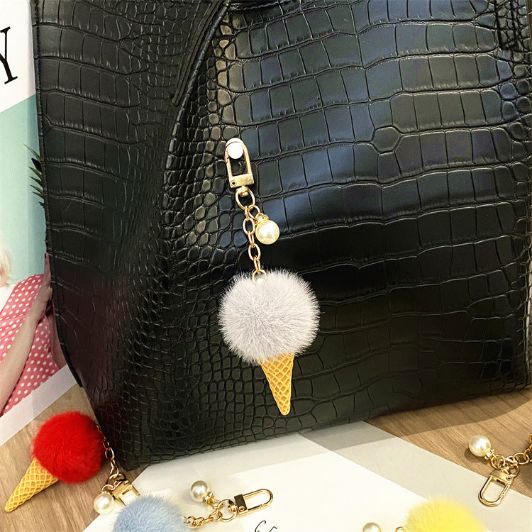 Wholesale Plush Candy Color Ice Cream Pom Keychain